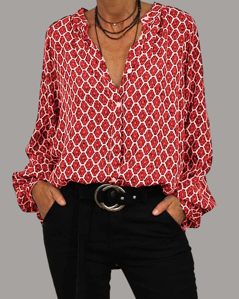 R&B | Stylische Bluse mit V-Ausschnitt und langen Ärmeln