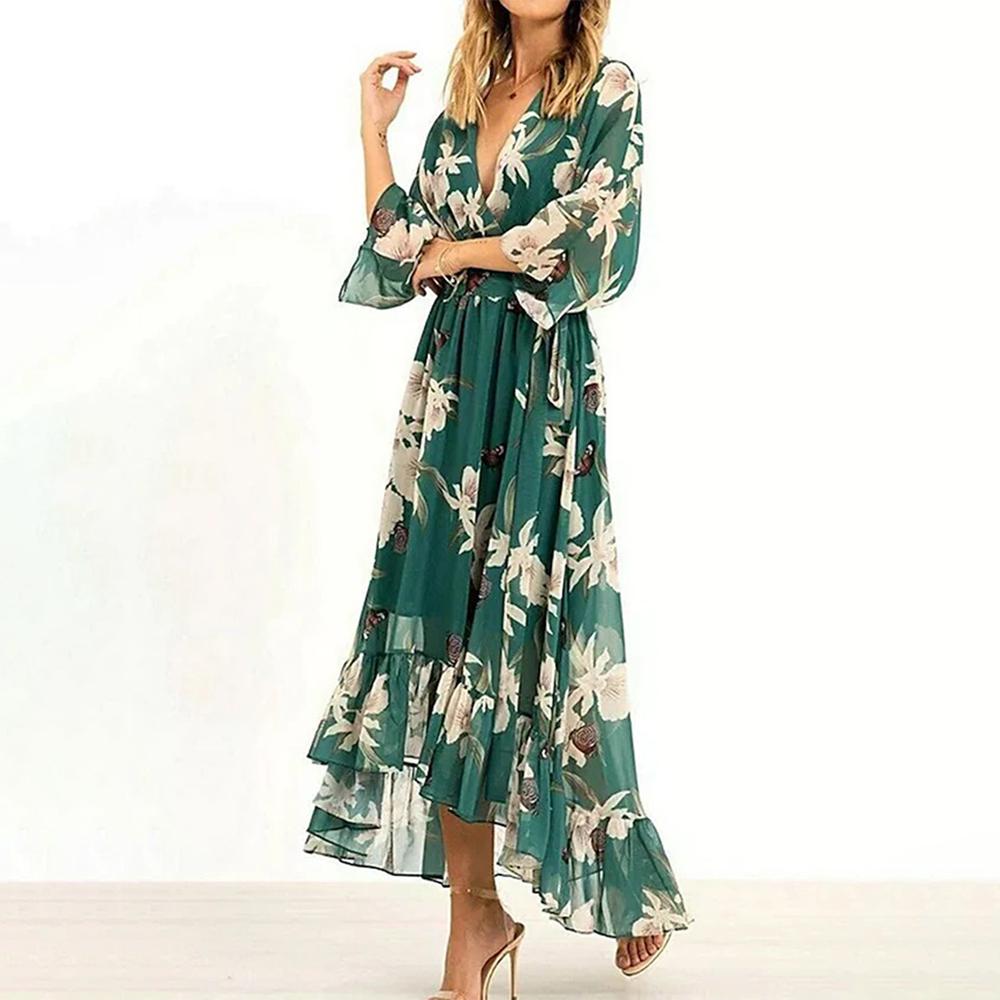 R&B | Damen Maxikleid Fließendes V-Ausschnitt