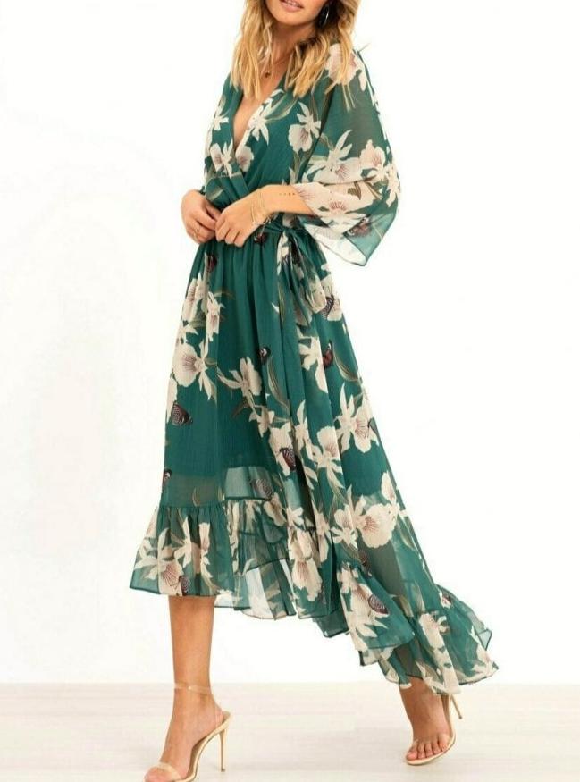 R&B | Damen Maxikleid Fließendes V-Ausschnitt