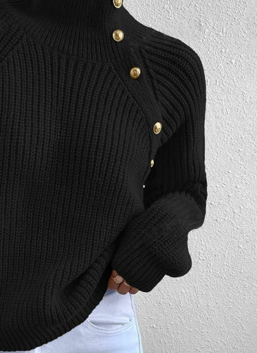 R&B | Strickpullover mit Hohem Kragen und Knopfdetails Wollmischung Elegant und Warm