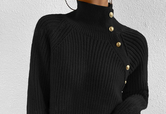 R&B | Strickpullover mit Hohem Kragen und Knopfdetails Wollmischung Elegant und Warm