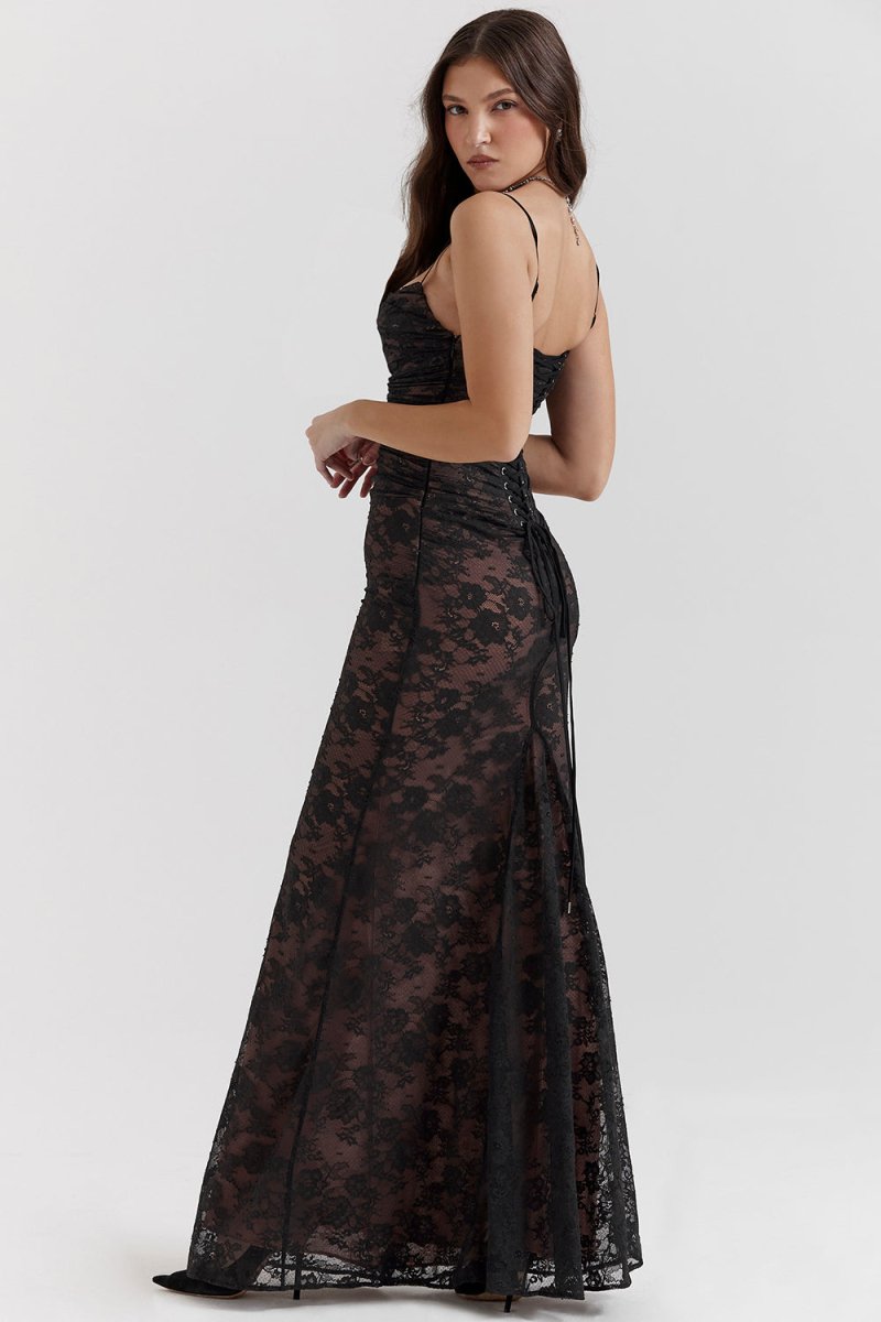 R&B | Damen Elegantes Spitzen-Korsett-Bodycon-Kleid mit Schnür-Taille