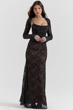 R&B | Damen Elegantes Spitzen-Korsett-Bodycon-Kleid mit Schnür-Taille