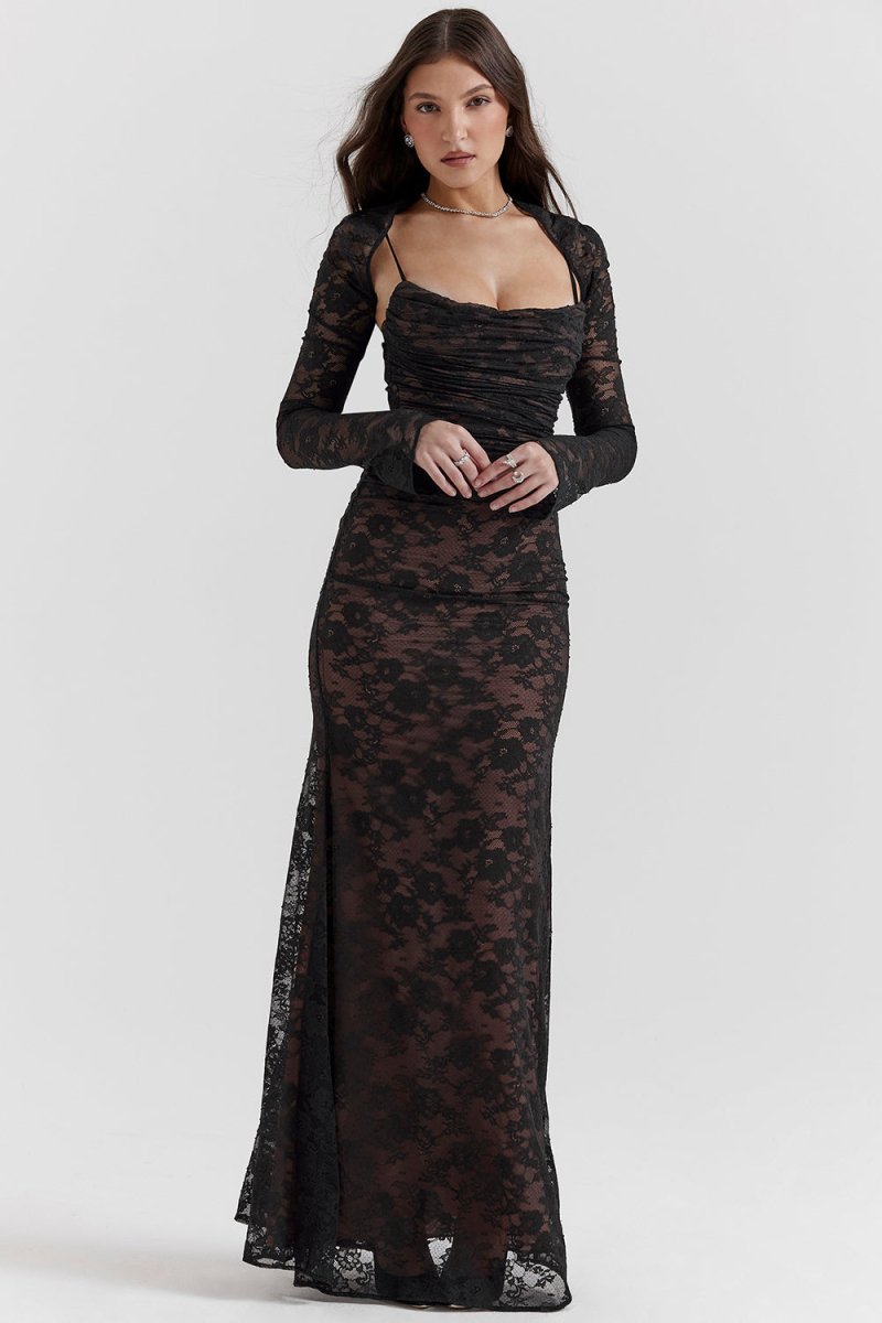 R&B | Damen Elegantes Spitzen-Korsett-Bodycon-Kleid mit Schnür-Taille