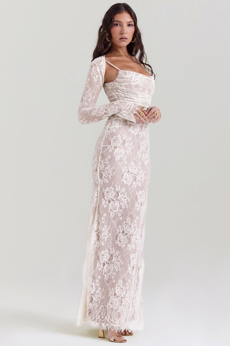 R&B | Damen Elegantes Spitzen-Korsett-Bodycon-Kleid mit Schnür-Taille