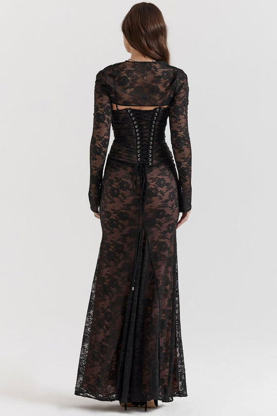 R&B | Schulter Auf Blumenmuster Spitze Maxikleid