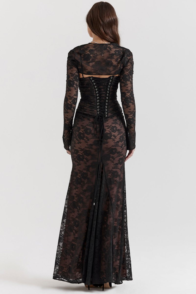 R&B | Damen Elegantes Spitzen-Korsett-Bodycon-Kleid mit Schnür-Taille