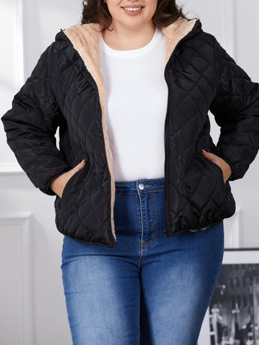R&B | Plus Size Farbkombination Gesteppte Jacke mit Kapuze