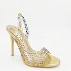 Damen Glamouröse High Heel Sandalen mit funkelndem Strassbesatz R&B