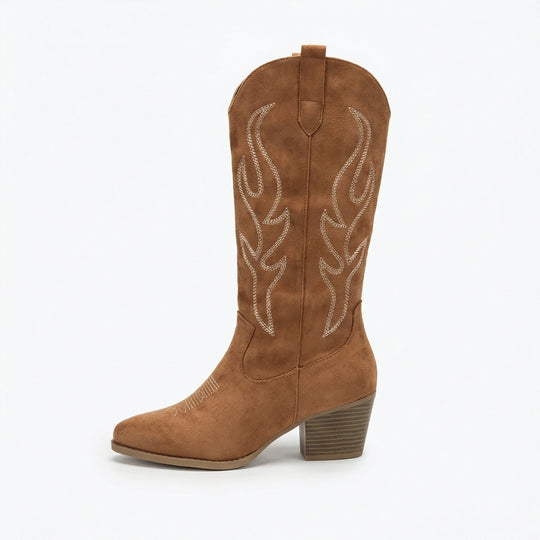 R&B | Cowboy Stiefel Retro Chunky Heel Spitzstiefel mit Stylischem Seitenreißverschluss