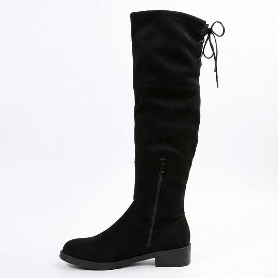 Damen Overknee-Stiefel aus weichem Wildleder mit praktischer Schnürung R&B