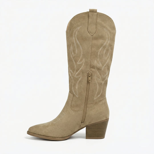 R&B | Cowboy Stiefel Retro Chunky Heel Spitzstiefel mit Stylischem Seitenreißverschluss