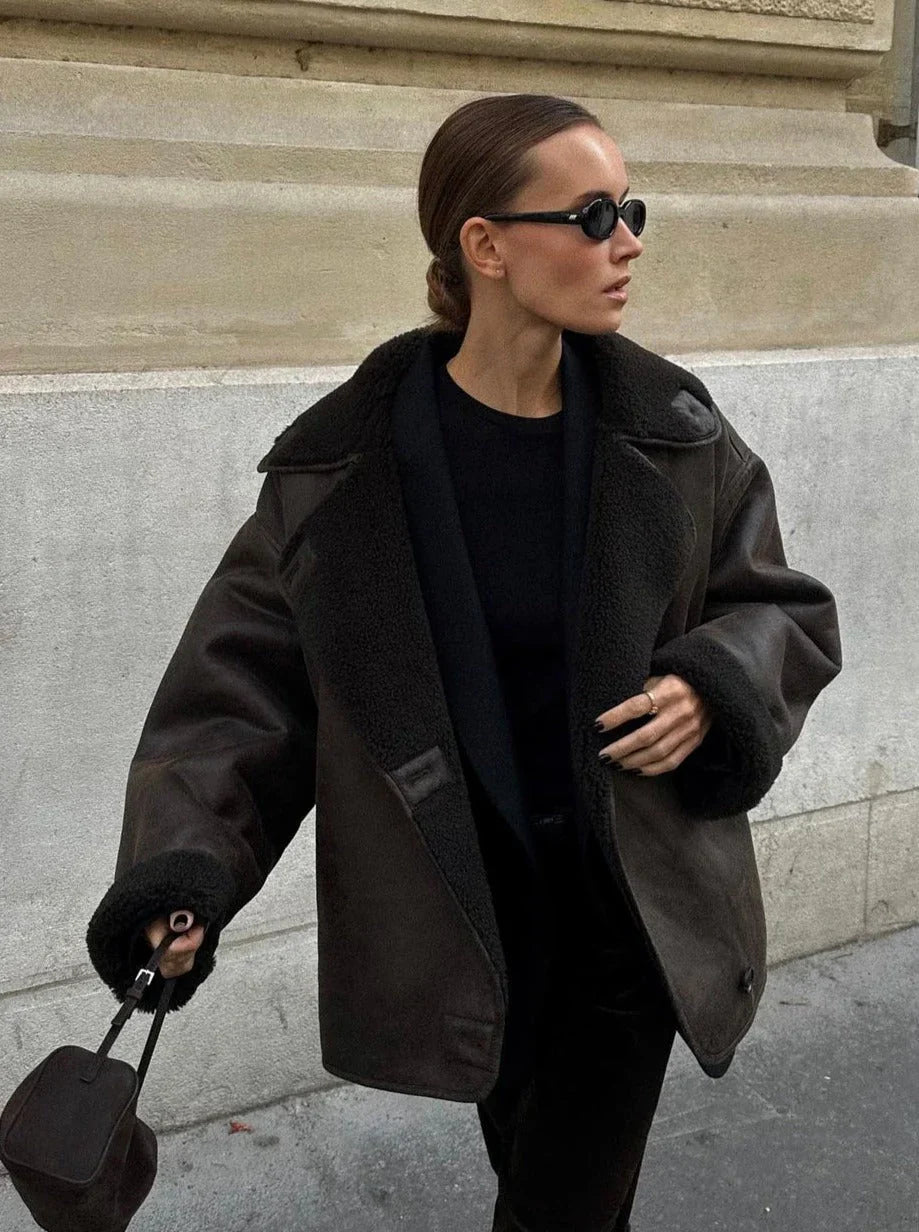 R&B | Faux Schafwoll Moto Jacke