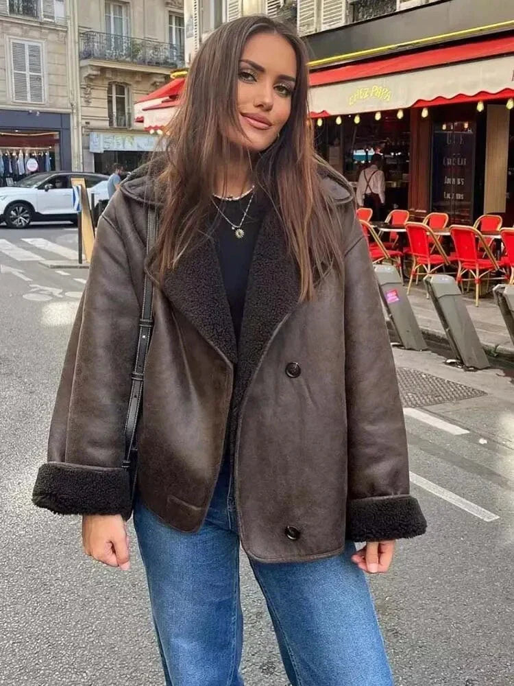 R&B | Faux Schafwoll Moto Jacke