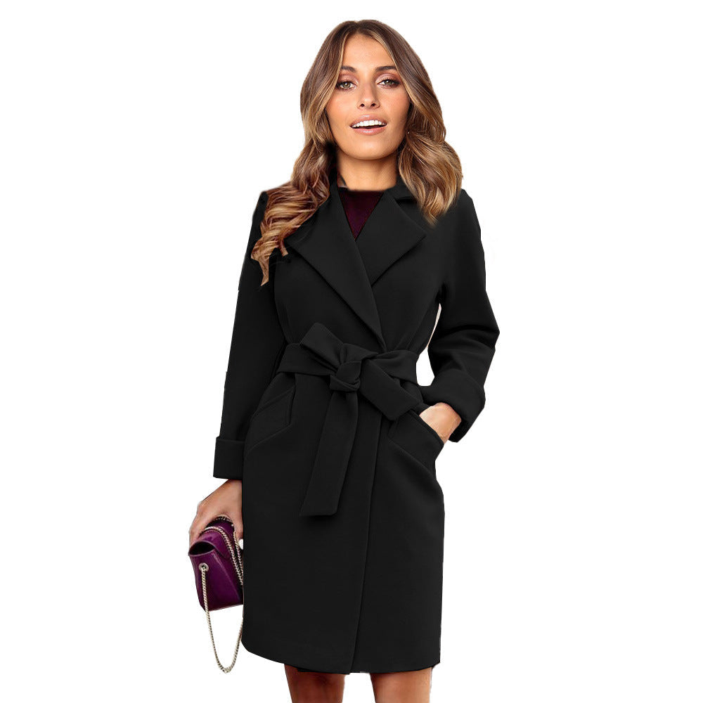 R&B | Langer Doppelreiher-Woll-Look-Mantel für Frauen
