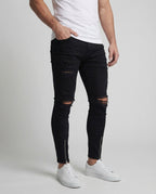 Herren Skinny Jeans mit Rissen & Saumreißverschluss