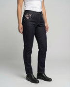 Damen Jeans High Waist Perlenstickerei