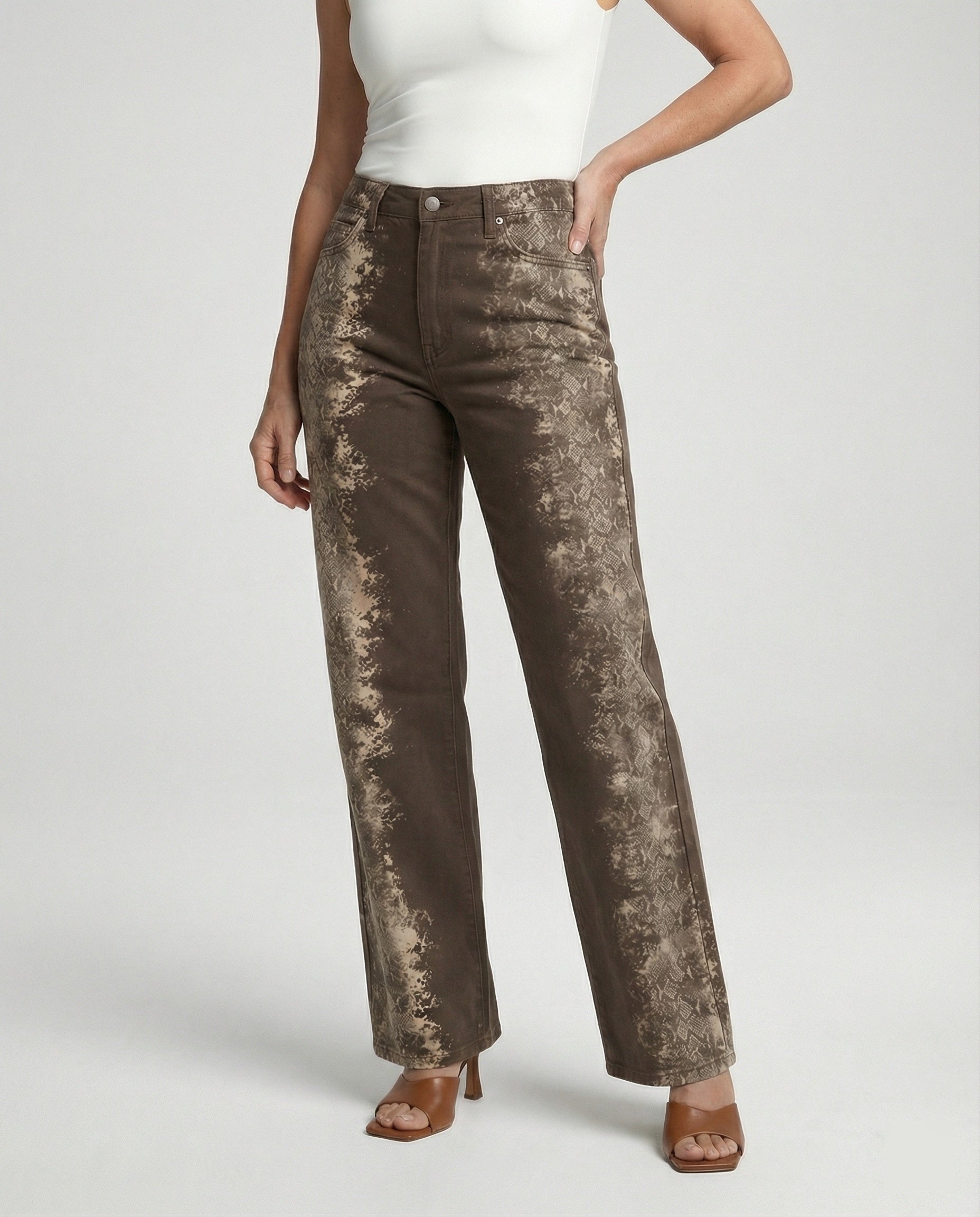 Damen Jeans weit High Waist Print