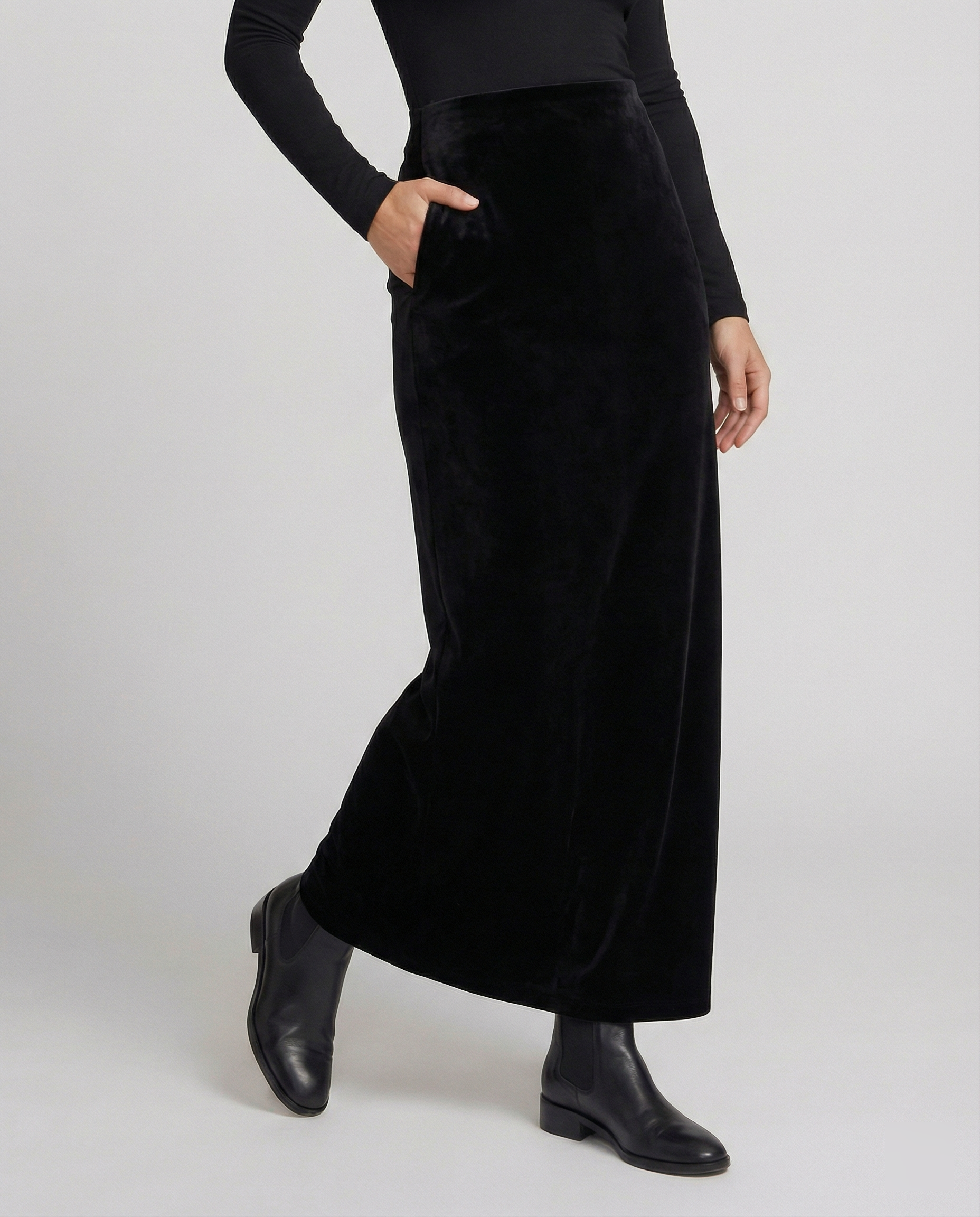 Satinrock Schwarz Damen Maxi aus hochwertigem Material
