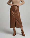 Damen langer Lederrock mit Knopfleiste