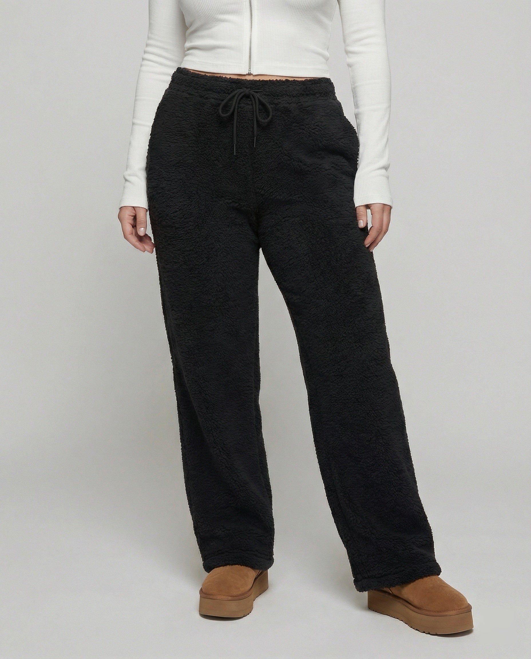 Damen kuschelige Fleece-Hose mit weitem Schnitt