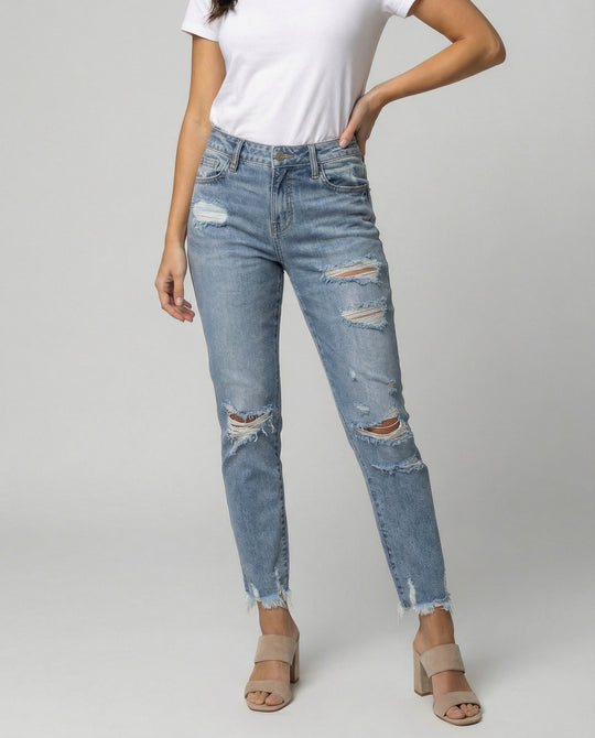 Damen Slim Fit Jeans mit Destroyed Details im Used-Look | R&B