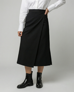 Satinrock Schwarz Damen Midi mit seitlichem Schlitz