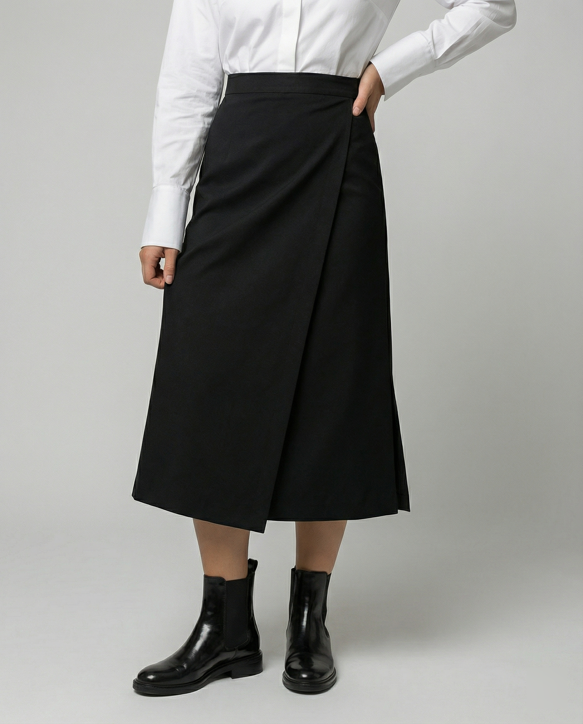 Satinrock Schwarz Damen Midi mit seitlichem Schlitz