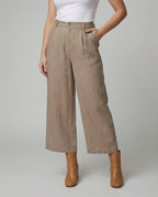Damen Weite Leinen Stoffhose mit Gummibund und Taschen