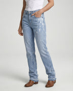 Damen High Waist Jeans mit Fransen Saum
