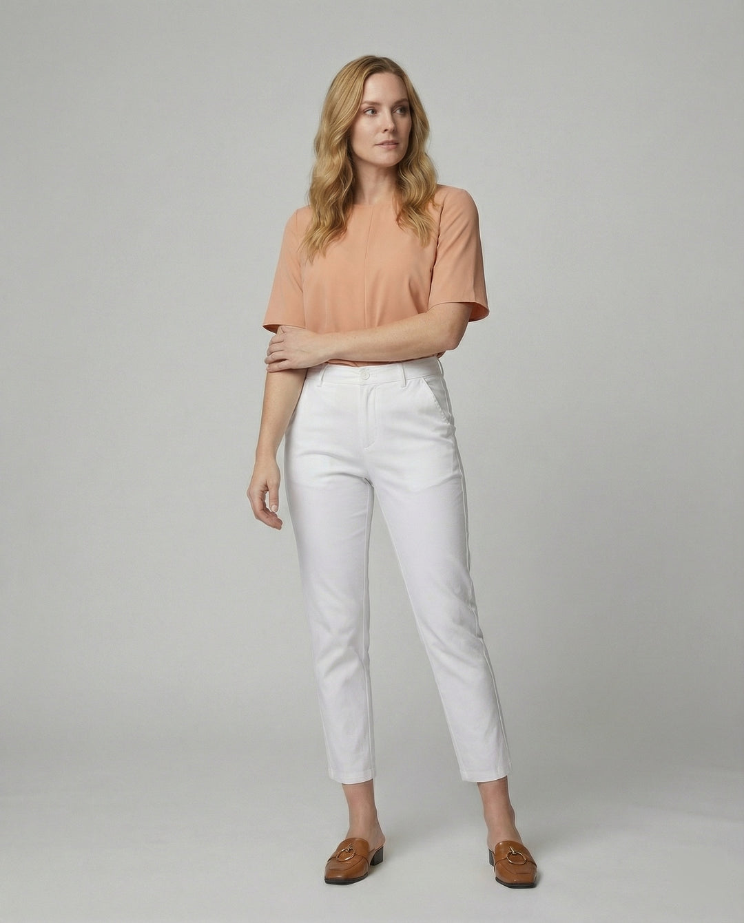Damen Chino Stoffhose schmal mit hohem Bund