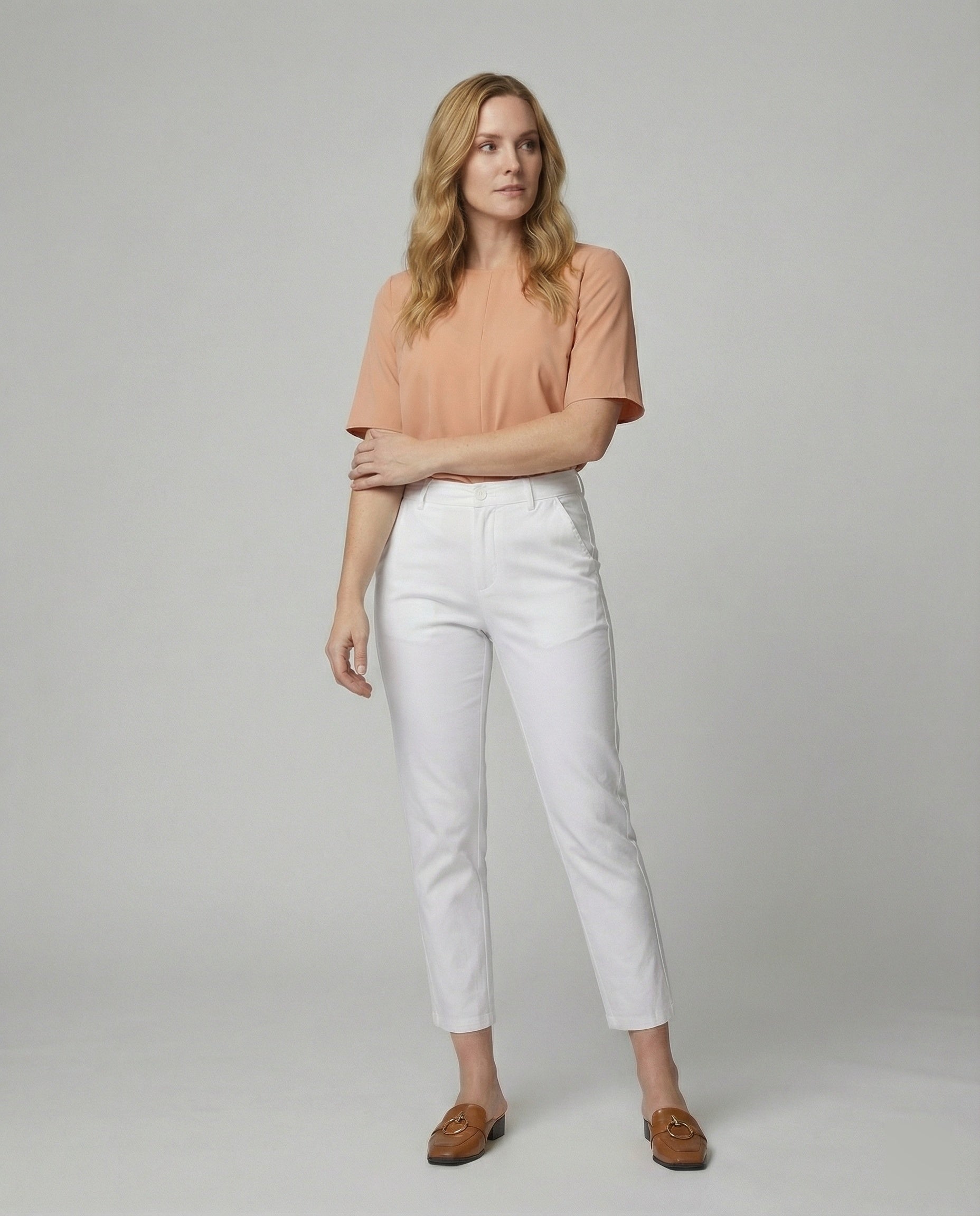 Damen Chino Stoffhose schmal mit hohem Bund