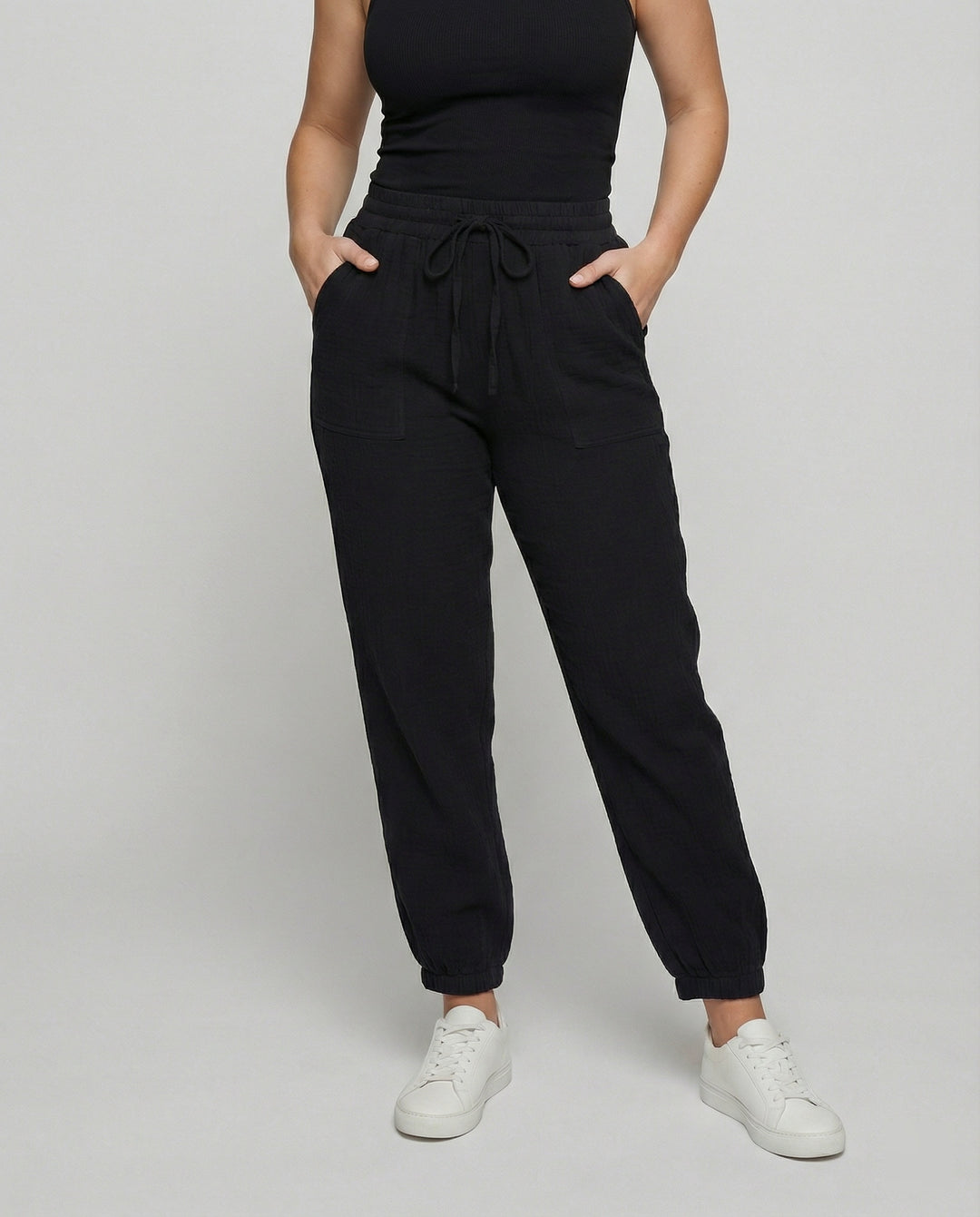 Damen luftige Freizeithose mit elastischem Bund und seitlichen Taschen R&B
