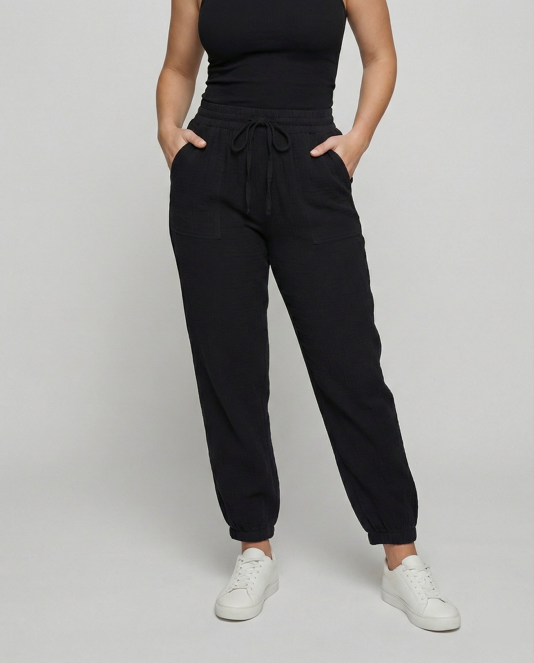 Damen luftige Freizeithose mit elastischem Bund und seitlichen Taschen R&B