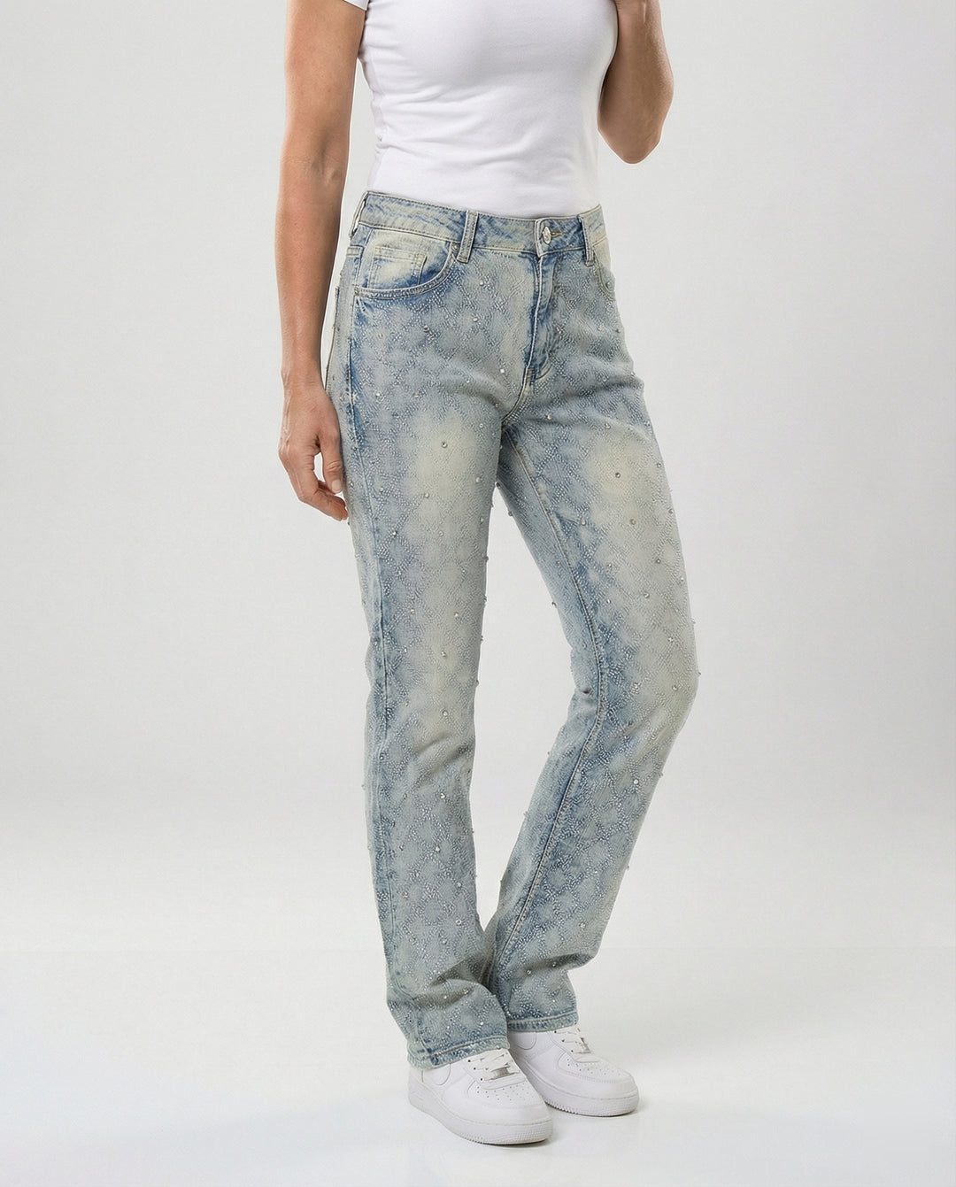 Damen Jeans mit Perlen gerades Bein