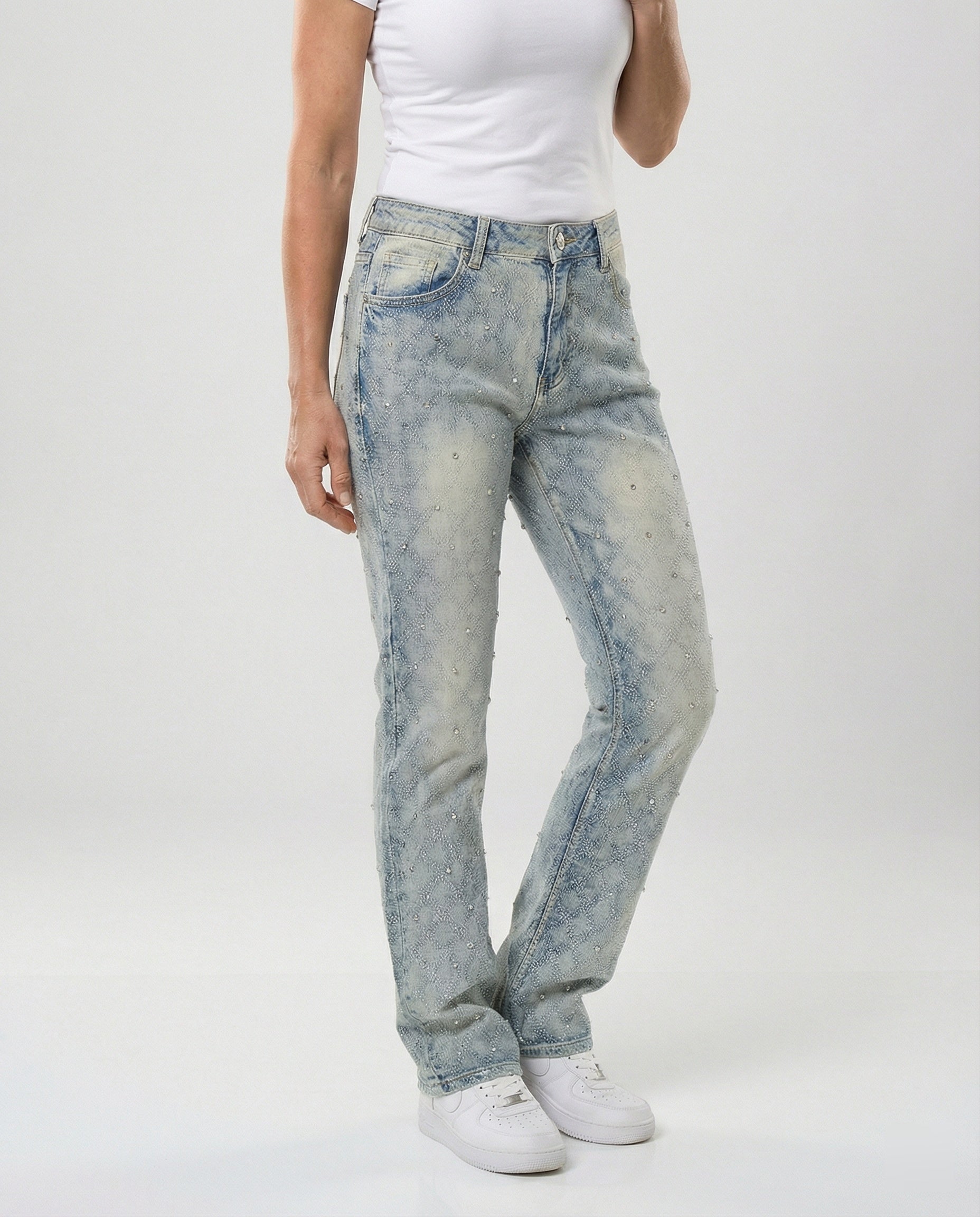 Damen Jeans mit Perlen gerades Bein