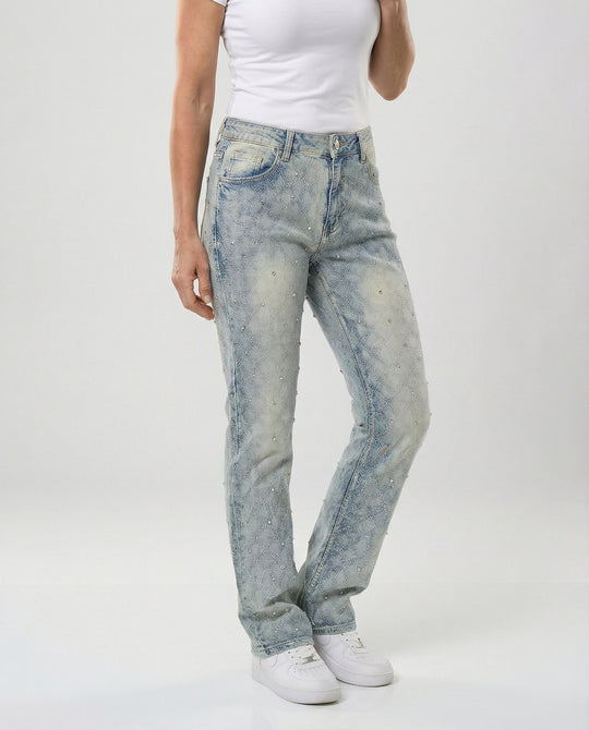 Damen Jeans mit Perlen gerades Bein