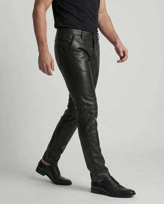 Herren Kunstleder Hose schmal geschnitten