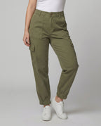 Damen Cargo Stoffhose lässig mit elastischem Bund und Taschen