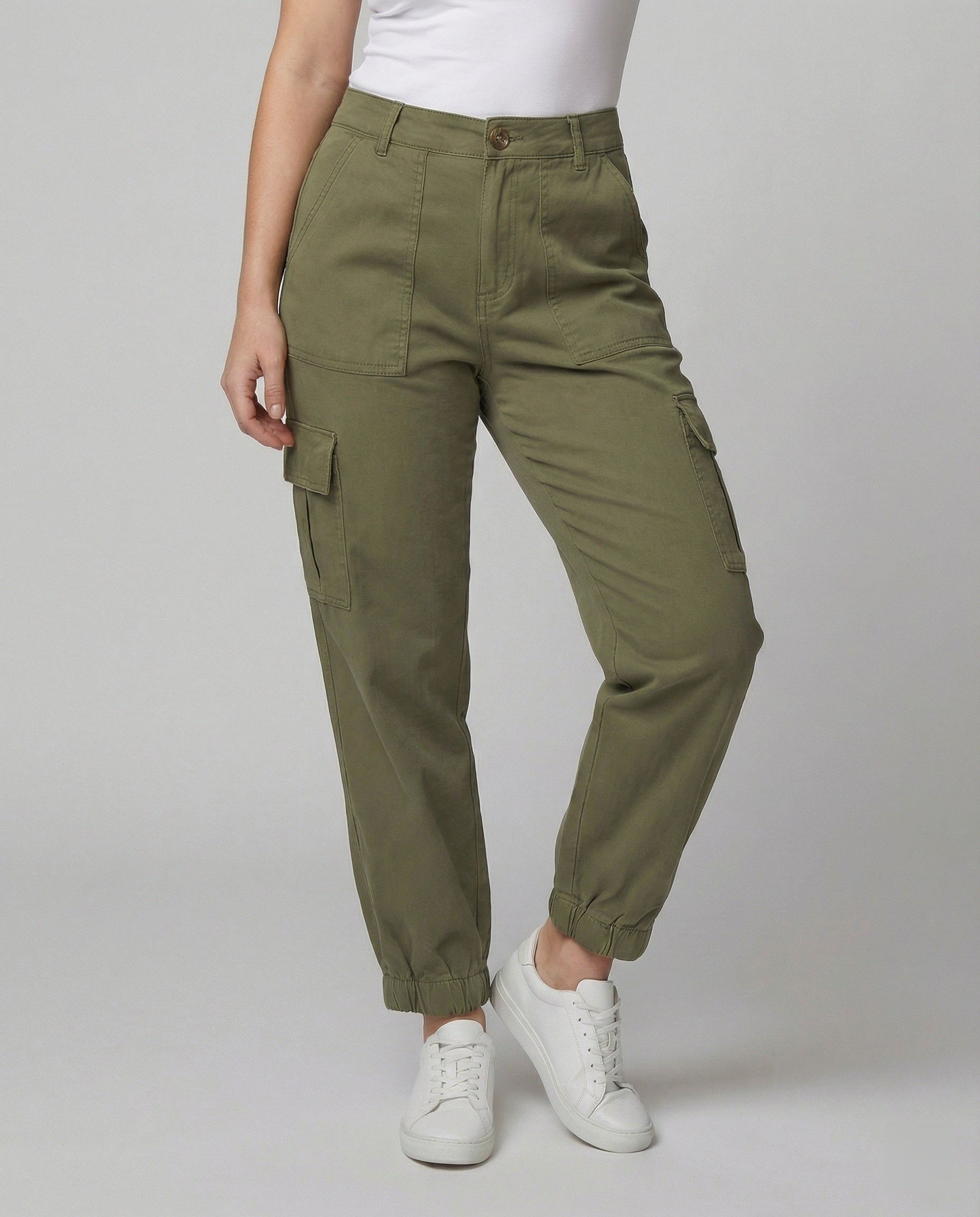 Damen Cargo Stoffhose lässig mit elastischem Bund und Taschen