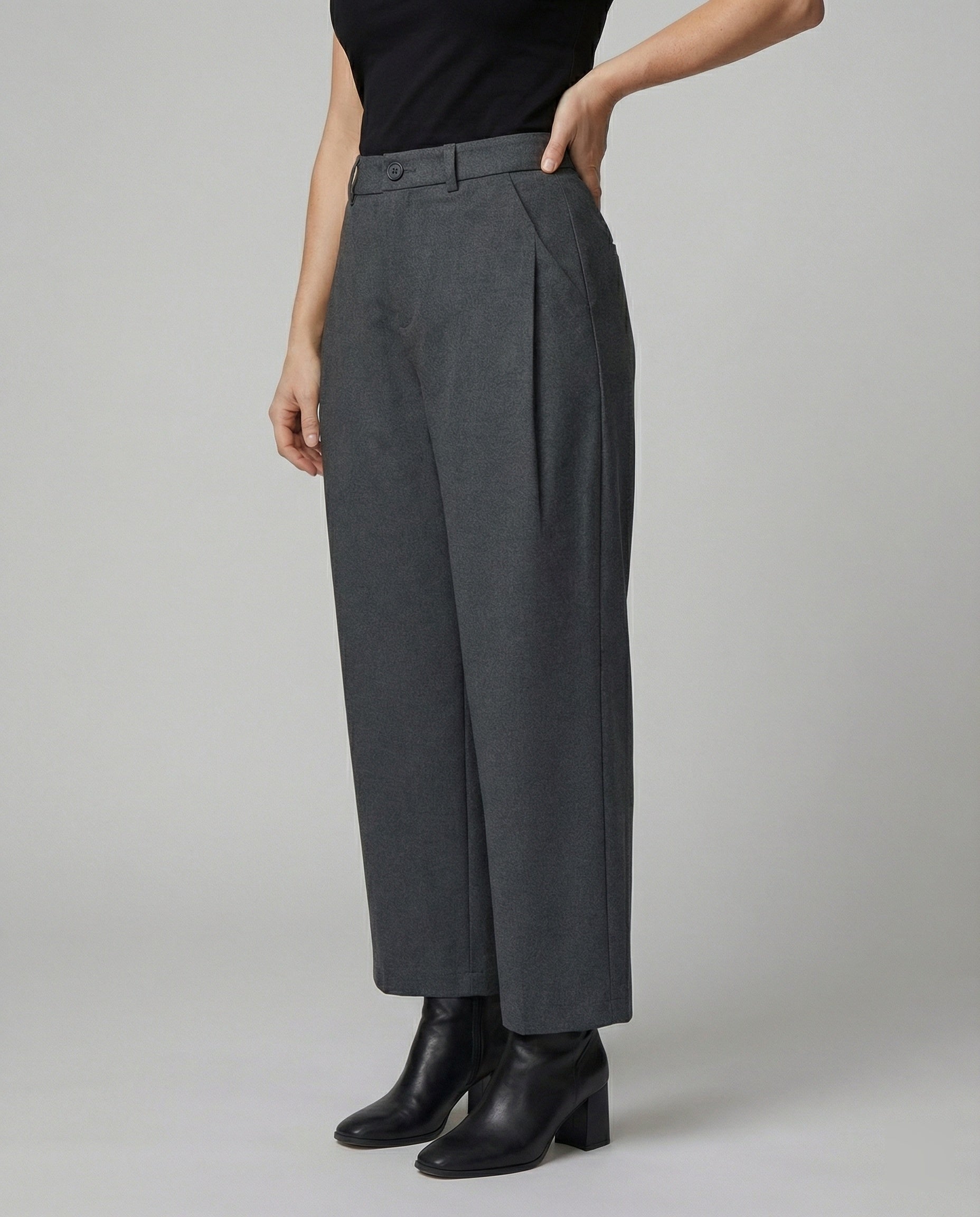 Damen Weite Anzughose High Waist mit eleganten Falten