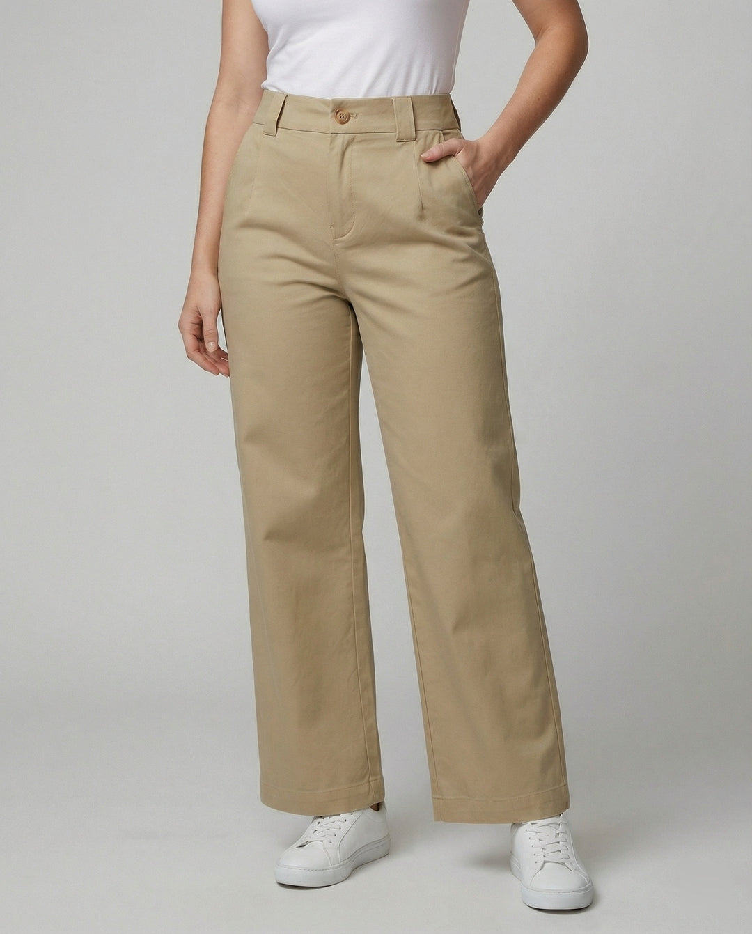Damen Weite Hosen High Waist mit Stoffgürtel