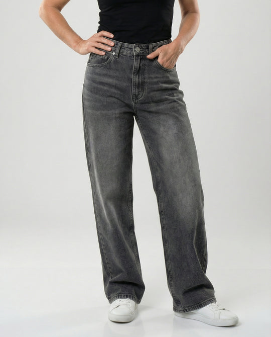Damen Jeans weit High Waist Used
