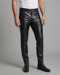 Herren Kunstleder Hose Slim Fit mit Steppdetails