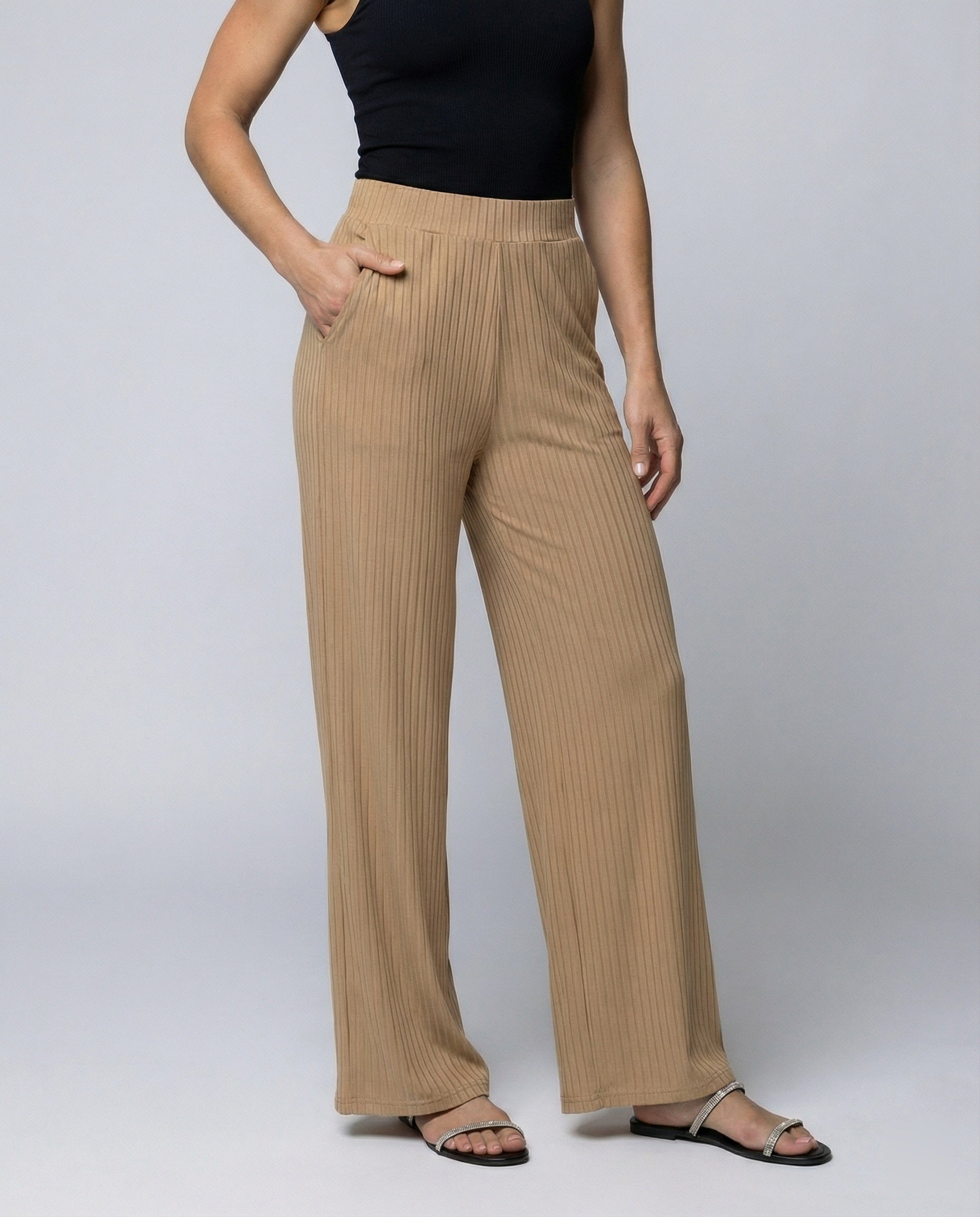 Damen elegante weit geschnittene Sommerhose mit feiner Rippstruktur R&B