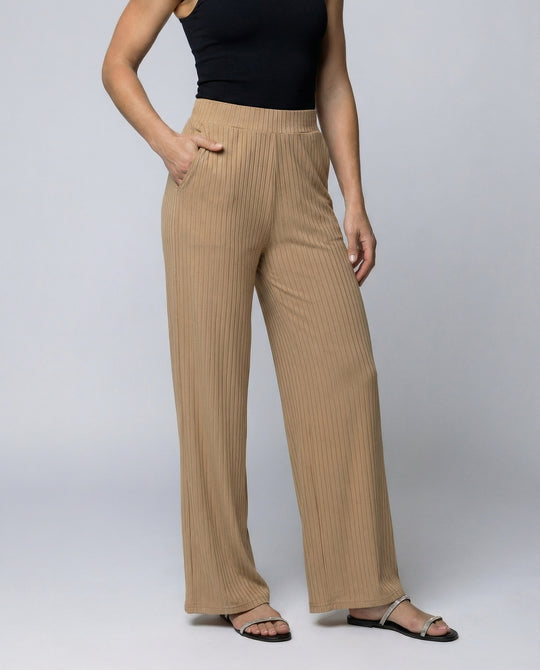 Damen elegante weit geschnittene Sommerhose mit feiner Rippstruktur R&B