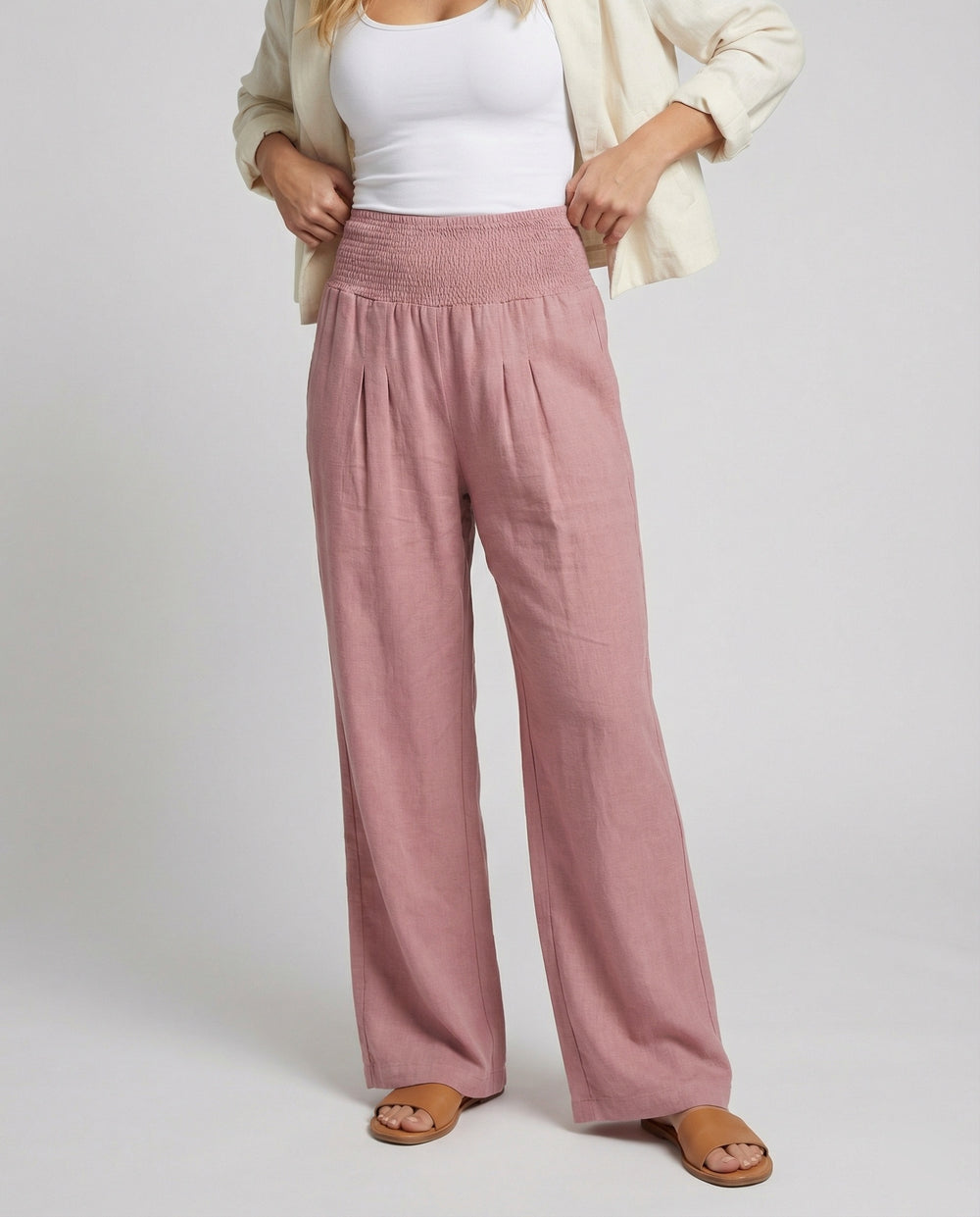 Damen Luftige Leinenhose mit elastischem Bund und Weitschnitt R&B