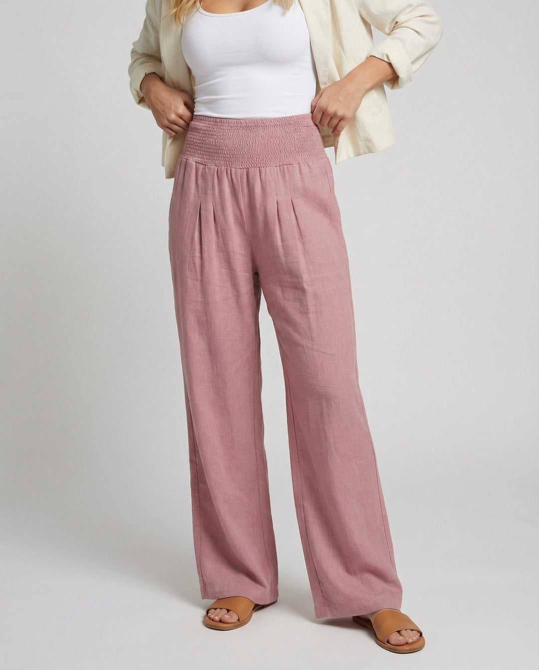Damen Luftige Leinenhose mit elastischem Bund und Weitschnitt R&B