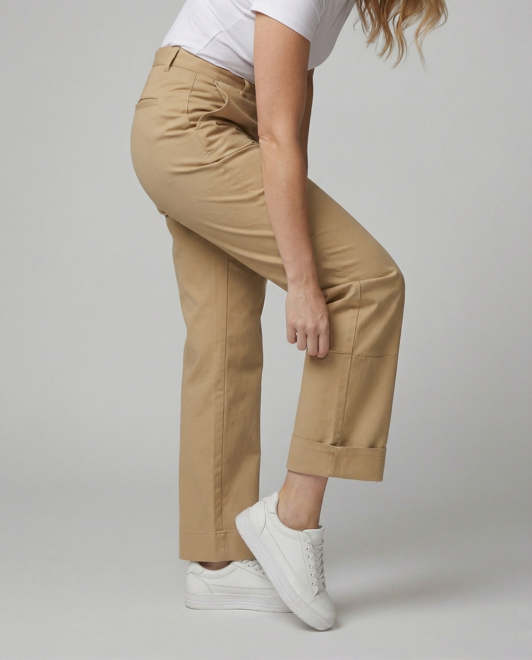 Damen weite Stoffhose mit elastischem Bund