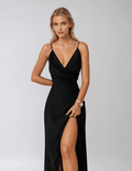 R&B | Elegantes Satin Kleid mit Schlitz für Damen